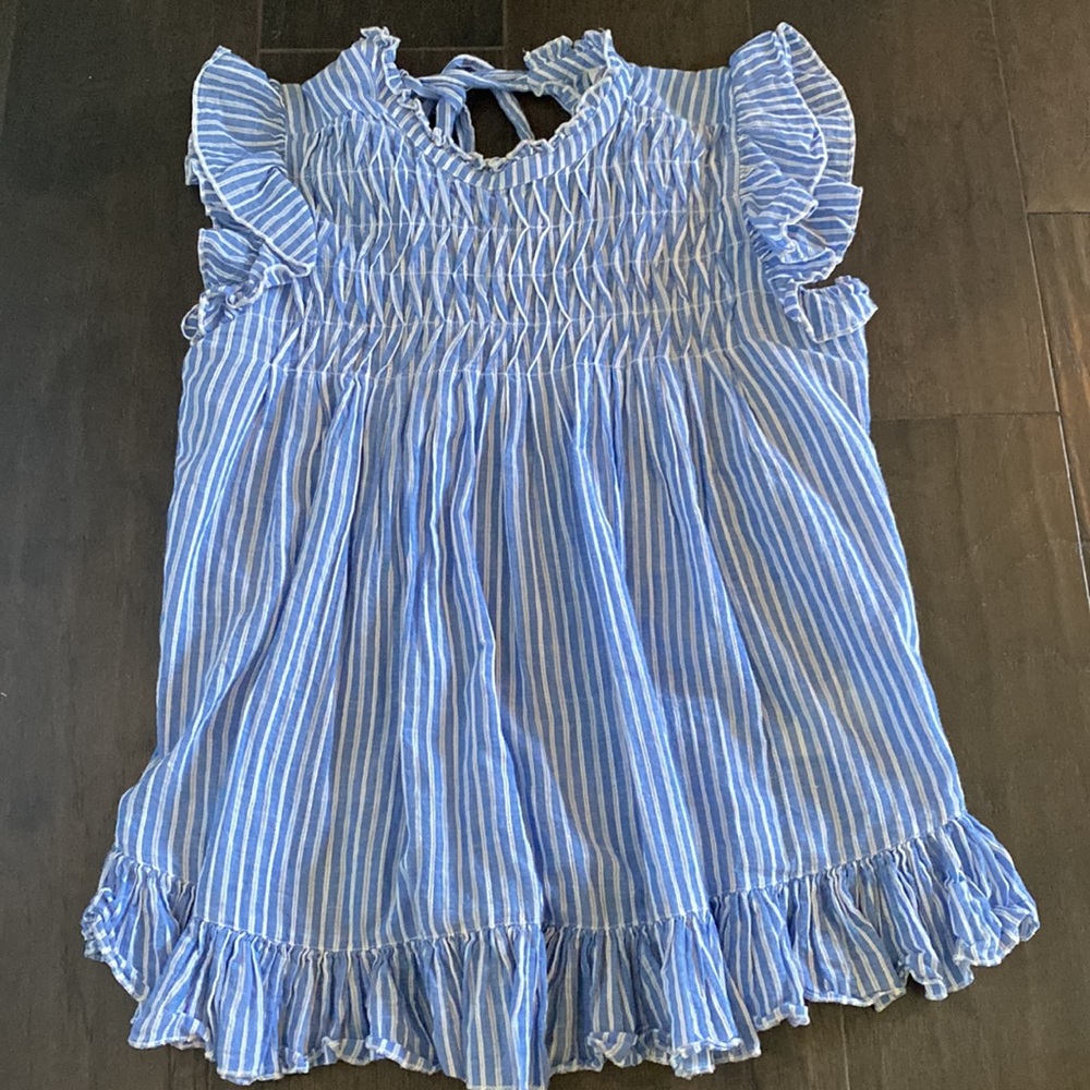 Anthropologie blue and white ruffle top size XS